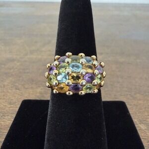 DBJ Gold Vermeil 925 Sterling Silver Multi-Gemstone Ring Size 7 Vintage Estate